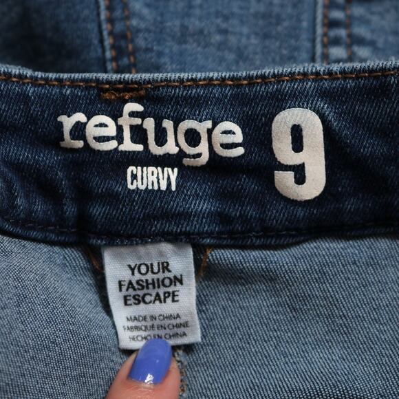 Refuge High Rise Skinny Jeans Frayed Hem Stretch Blue Denim Curvy Size 9 - Picture 7 of 9